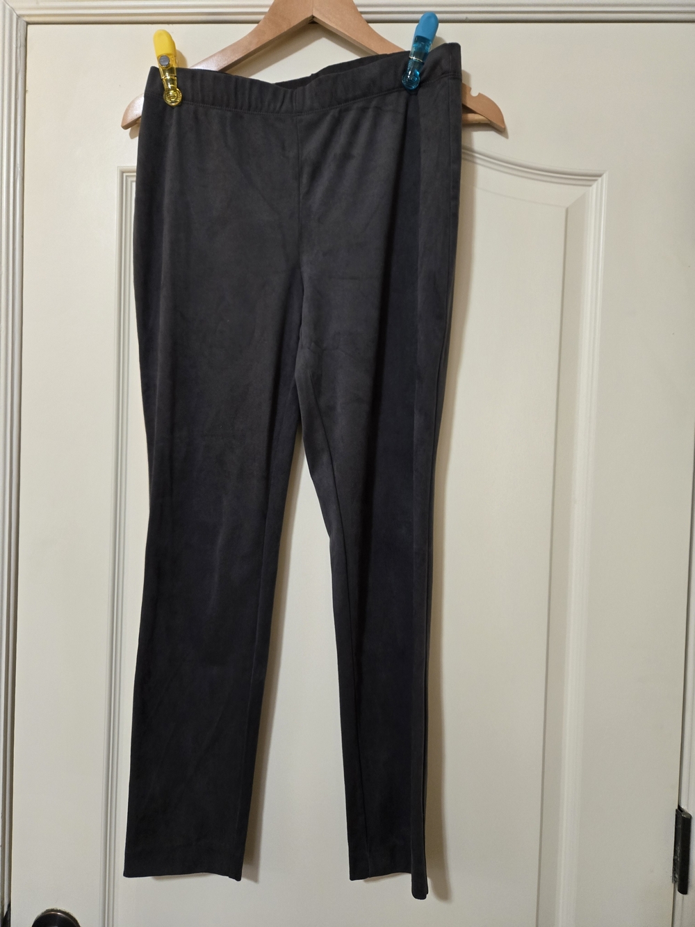 Women's Dark Gray Suede Feel Pull On Stretch Pants Cozy Comfy Fall